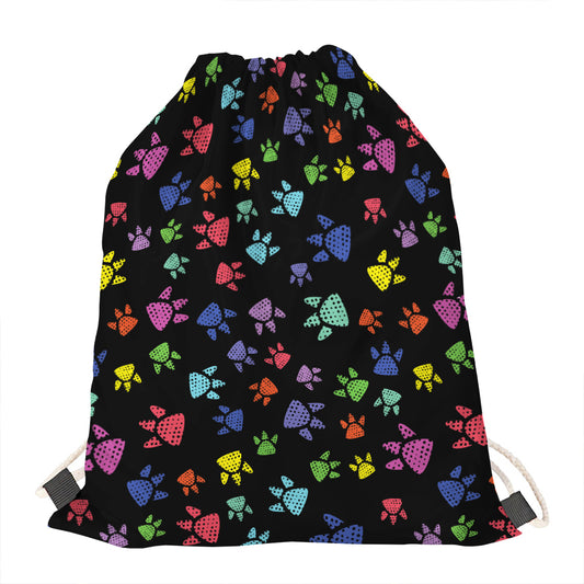 Cute Dino Footprint Pattern Print Drawstring Bag