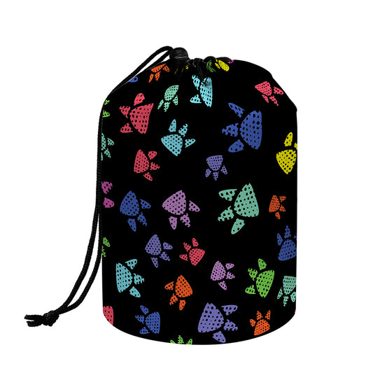 Cute Dino Footprint Pattern Print Drawstring Makeup Bag