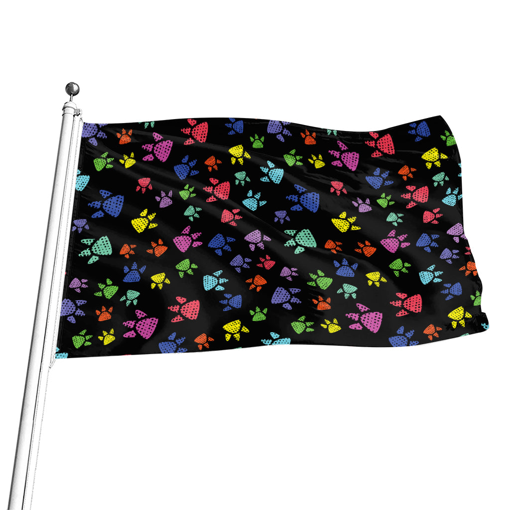 Cute Dino Footprint Pattern Print Flag