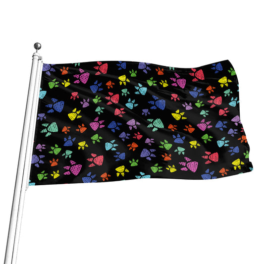 Cute Dino Footprint Pattern Print Flag