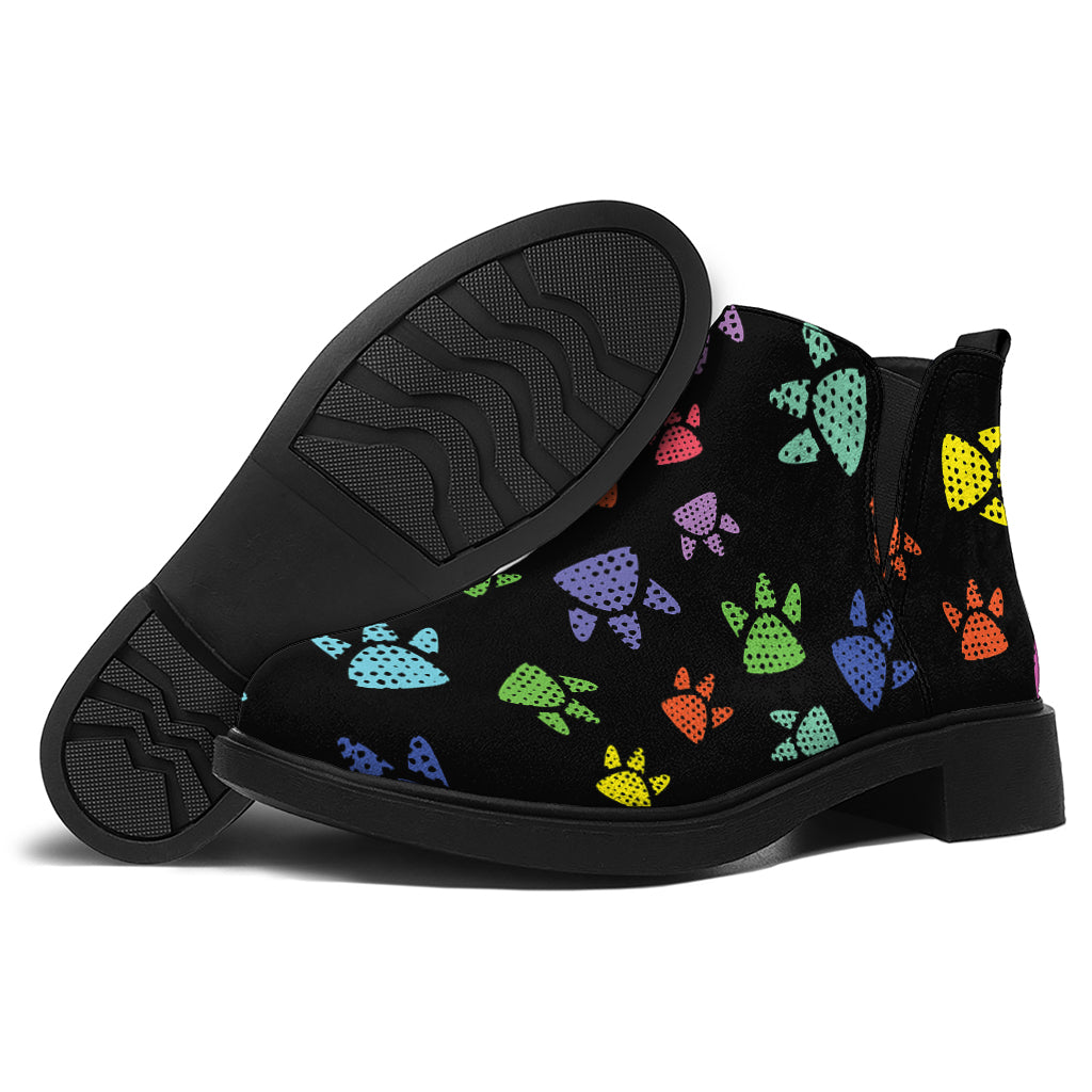 Cute Dino Footprint Pattern Print Flat Ankle Boots