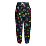 Cute Dino Footprint Pattern Print Fleece Lined Knit Pants