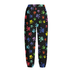 Cute Dino Footprint Pattern Print Fleece Lined Knit Pants