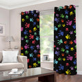 Cute Dino Footprint Pattern Print Grommet Curtains