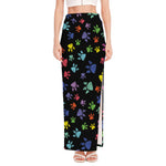 Cute Dino Footprint Pattern Print High Slit Maxi Skirt