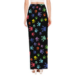 Cute Dino Footprint Pattern Print High Slit Maxi Skirt