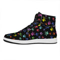Cute Dino Footprint Pattern Print High Top Leather Sneakers