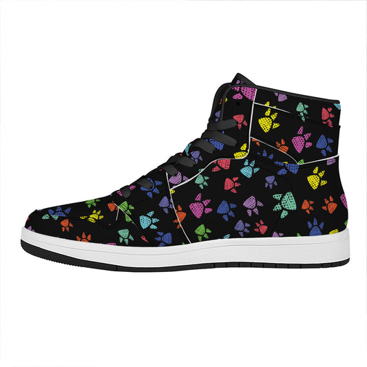 Cute Dino Footprint Pattern Print High Top Leather Sneakers