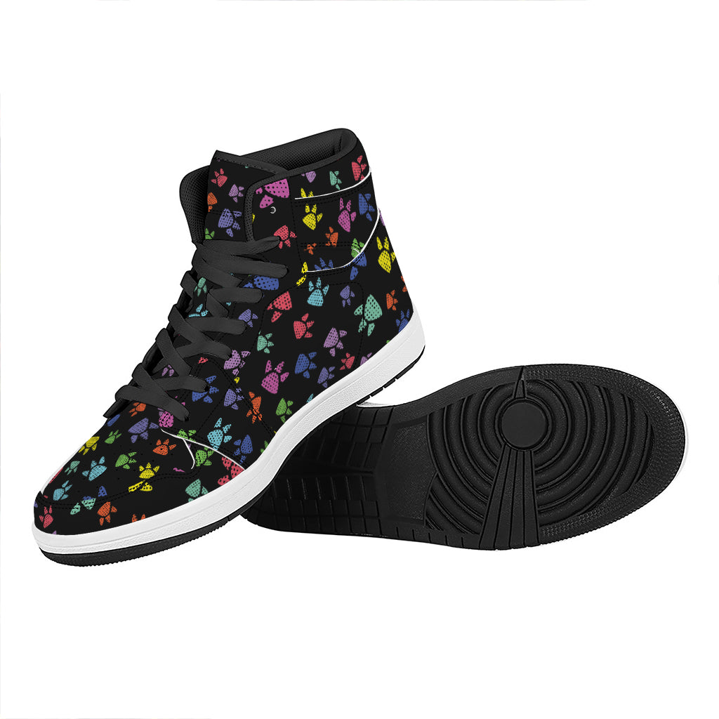 Cute Dino Footprint Pattern Print High Top Leather Sneakers
