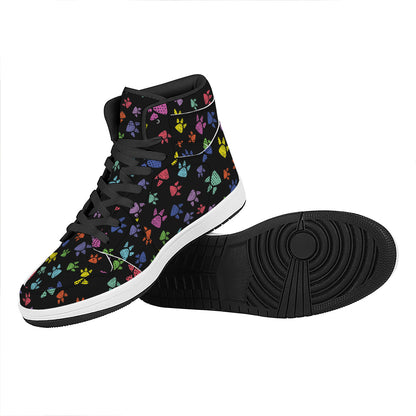 Cute Dino Footprint Pattern Print High Top Leather Sneakers