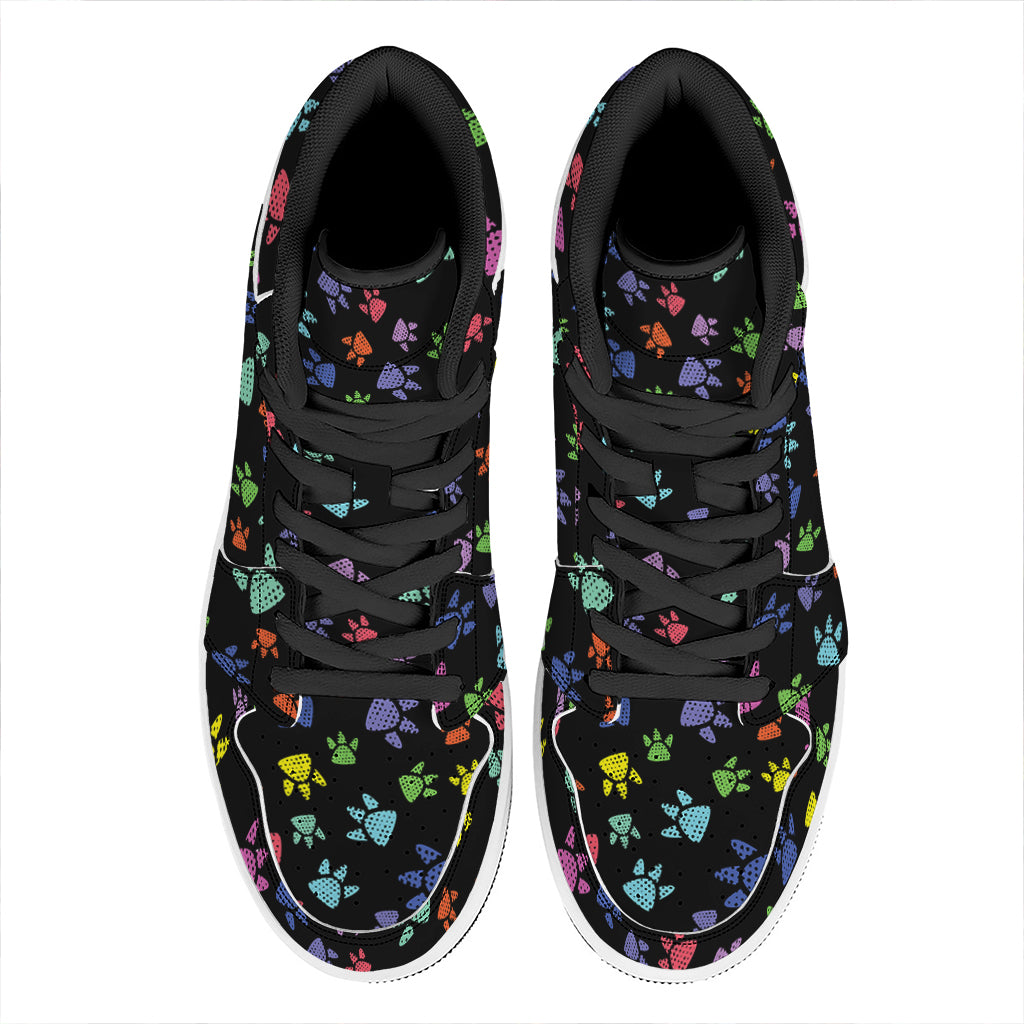 Cute Dino Footprint Pattern Print High Top Leather Sneakers