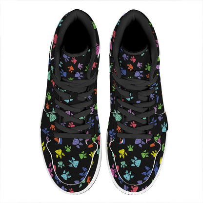 Cute Dino Footprint Pattern Print High Top Leather Sneakers