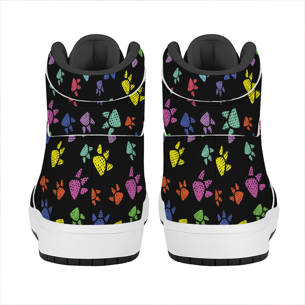 Cute Dino Footprint Pattern Print High Top Leather Sneakers