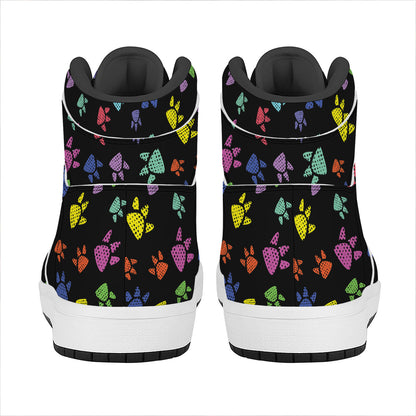 Cute Dino Footprint Pattern Print High Top Leather Sneakers