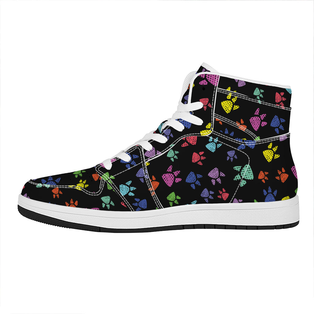 Cute Dino Footprint Pattern Print High Top Leather Sneakers