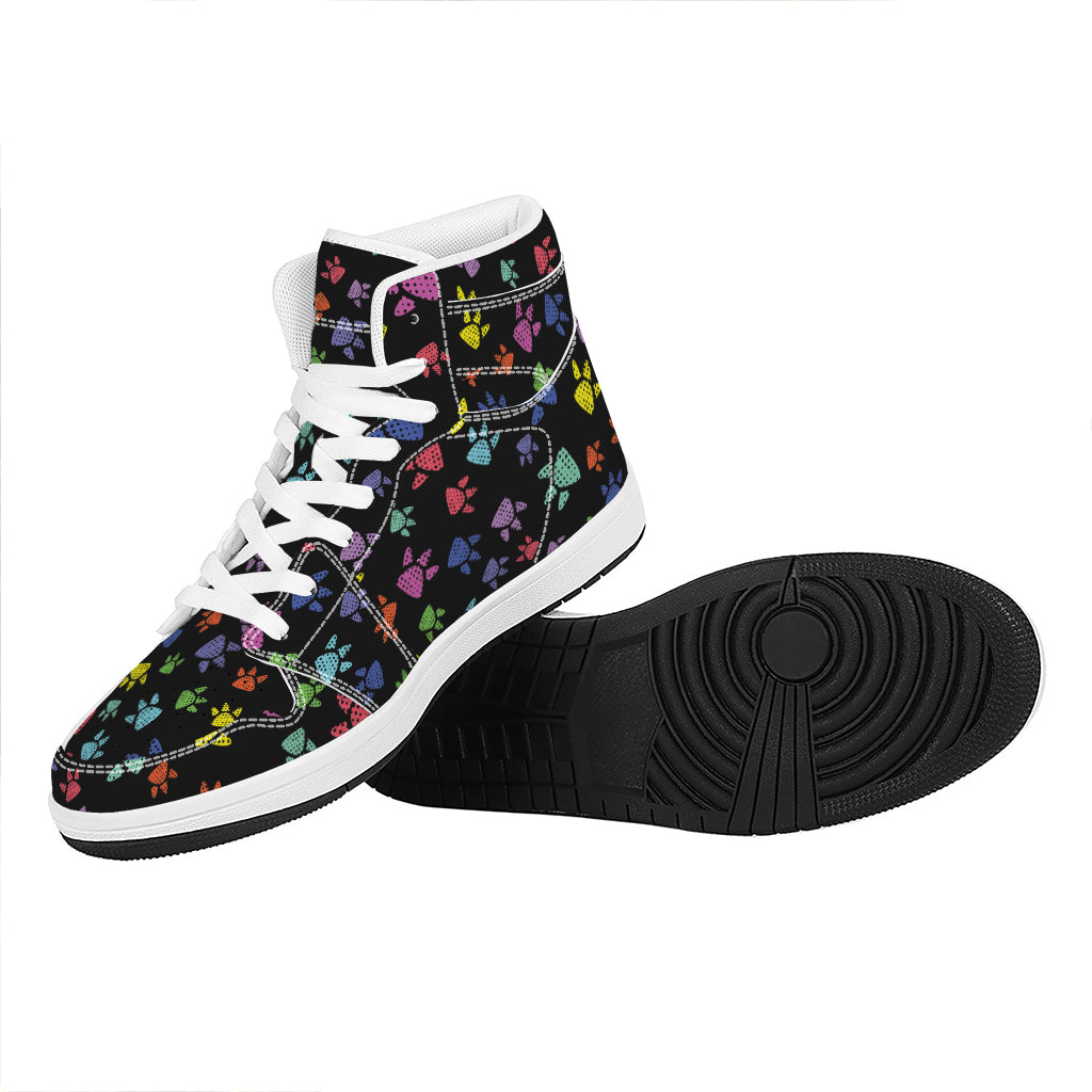 Cute Dino Footprint Pattern Print High Top Leather Sneakers