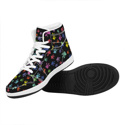 Cute Dino Footprint Pattern Print High Top Leather Sneakers