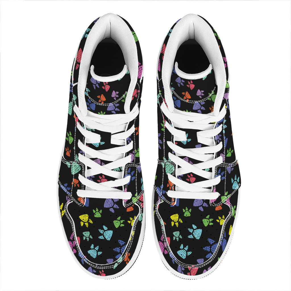 Cute Dino Footprint Pattern Print High Top Leather Sneakers