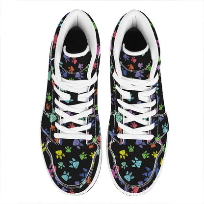 Cute Dino Footprint Pattern Print High Top Leather Sneakers