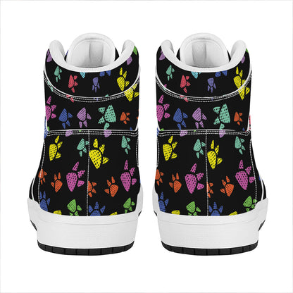 Cute Dino Footprint Pattern Print High Top Leather Sneakers