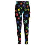 Cute Dino Footprint Pattern Print High-Waisted Pocket Leggings