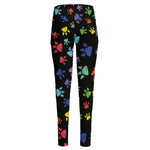 Cute Dino Footprint Pattern Print High-Waisted Pocket Leggings