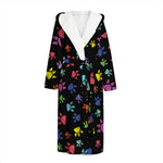 Cute Dino Footprint Pattern Print Hooded Bathrobe
