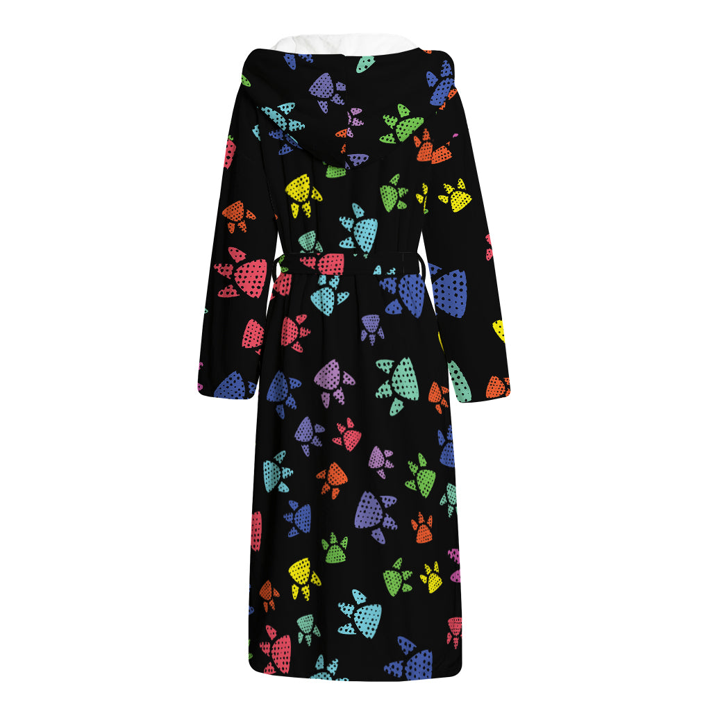 Cute Dino Footprint Pattern Print Hooded Bathrobe