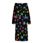 Cute Dino Footprint Pattern Print Hooded Bathrobe