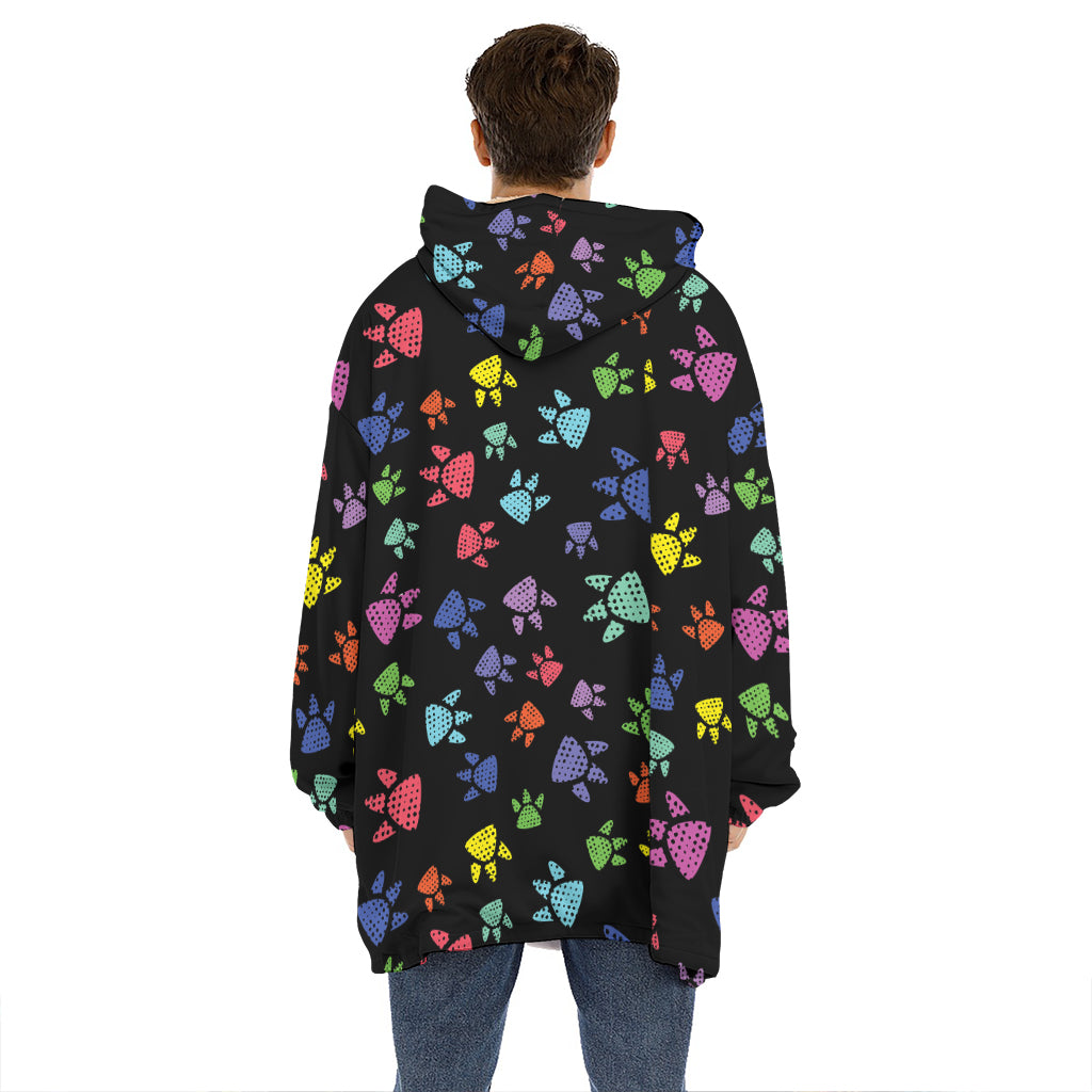 Cute Dino Footprint Pattern Print Hoodie Blanket