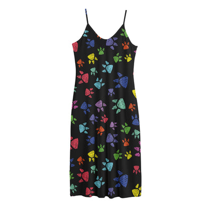 Cute Dino Footprint Pattern Print Jersey Midi Cami Dress