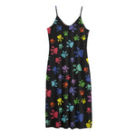 Cute Dino Footprint Pattern Print Jersey Midi Cami Dress