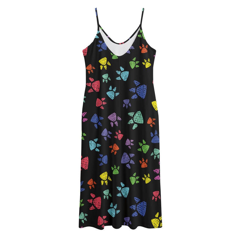 Cute Dino Footprint Pattern Print Jersey Midi Cami Dress