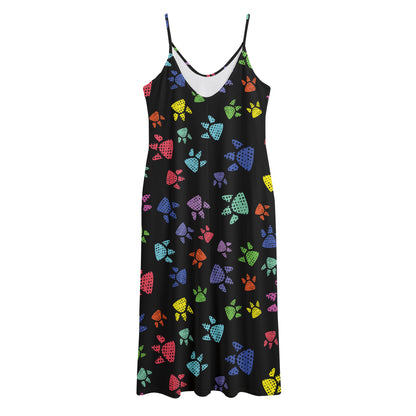 Cute Dino Footprint Pattern Print Jersey Midi Cami Dress