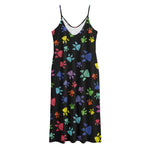 Cute Dino Footprint Pattern Print Jersey Midi Cami Dress