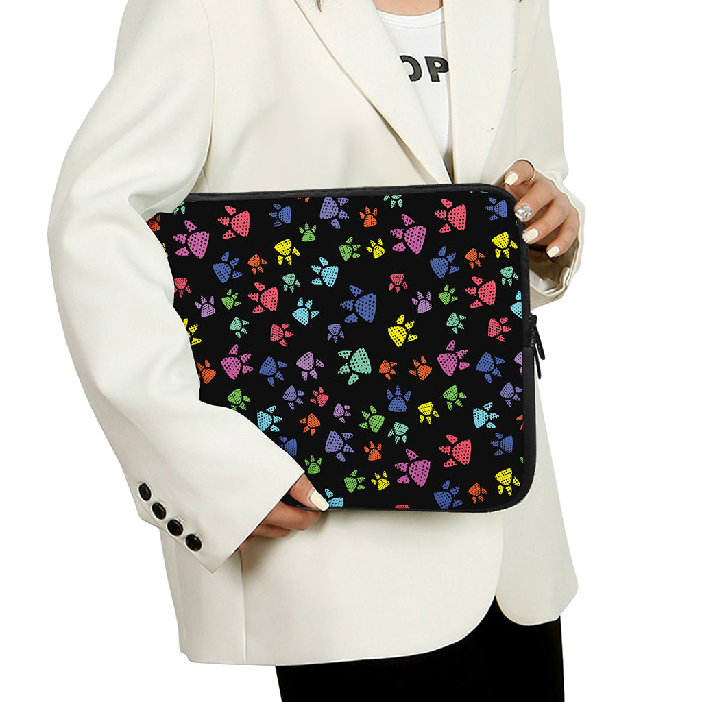 Cute Dino Footprint Pattern Print Laptop Sleeve