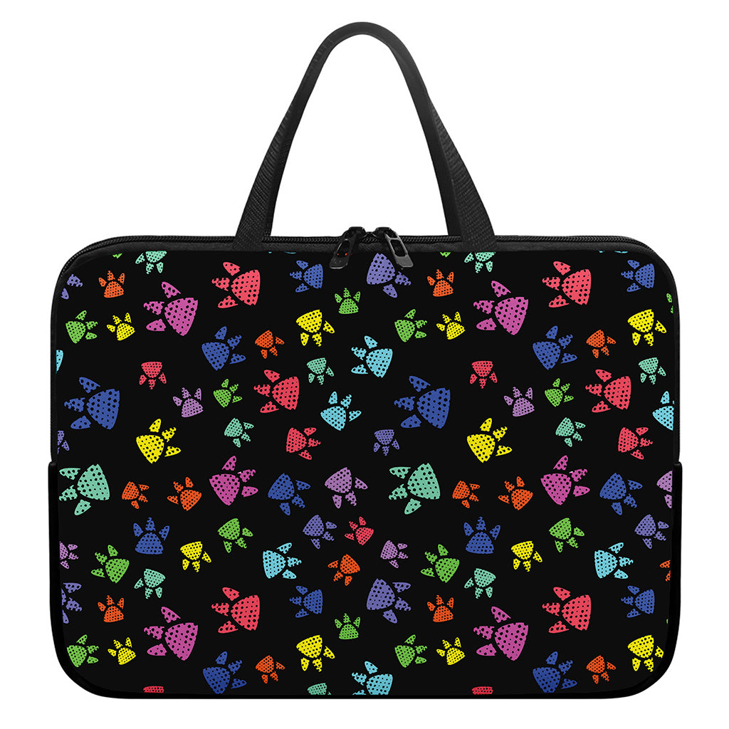 Cute Dino Footprint Pattern Print Laptop Sleeve With Handle