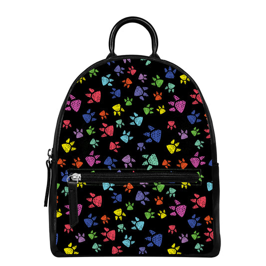 Cute Dino Footprint Pattern Print Leather Backpack