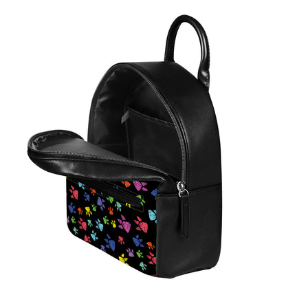 Cute Dino Footprint Pattern Print Leather Backpack