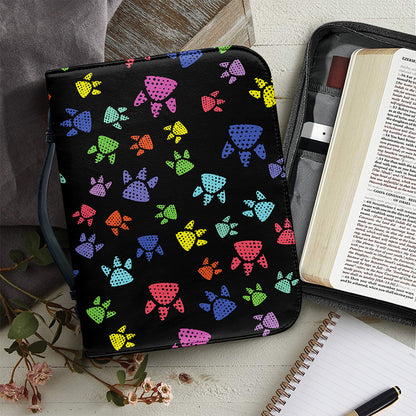 Cute Dino Footprint Pattern Print Leather Bible Cover