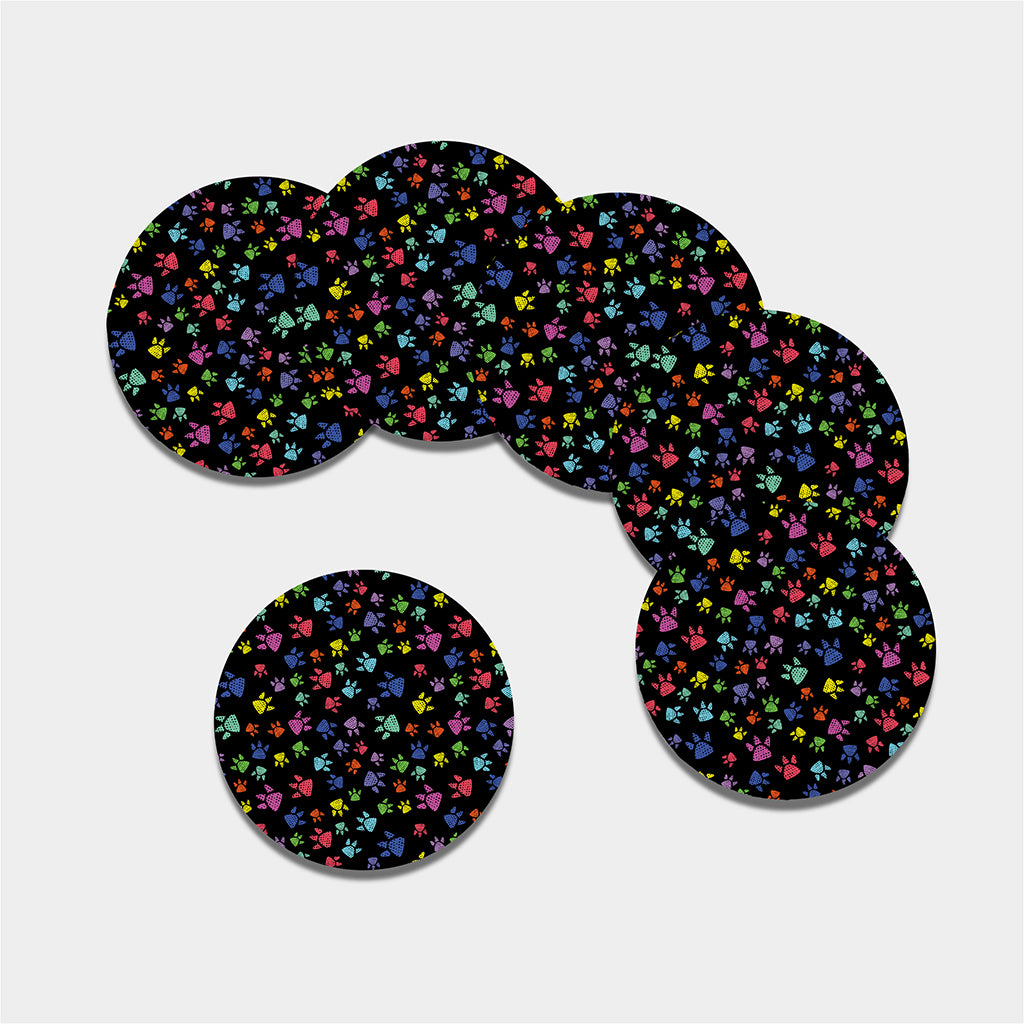 Cute Dino Footprint Pattern Print Leather Coaster Set