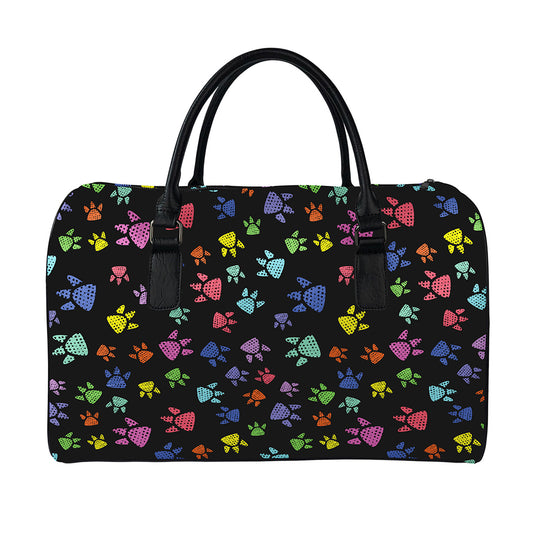 Cute Dino Footprint Pattern Print Leather Duffle Bag