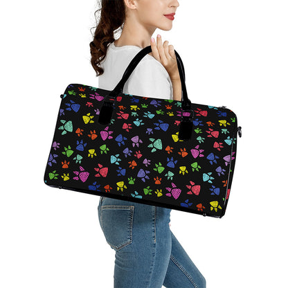 Cute Dino Footprint Pattern Print Leather Duffle Bag