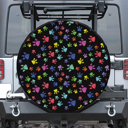 Cute Dino Footprint Pattern Print Leather Spare Tire Cover