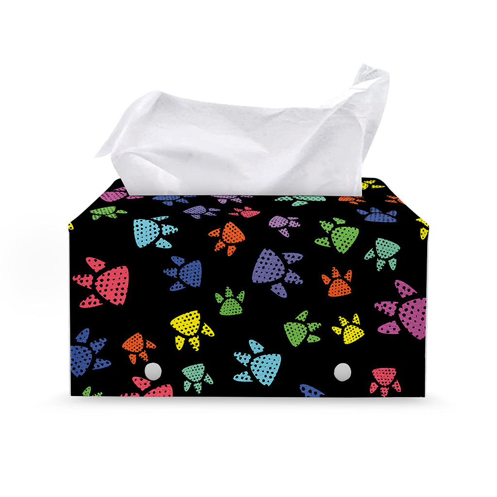 Cute Dino Footprint Pattern Print Leather Tissue Box Cover