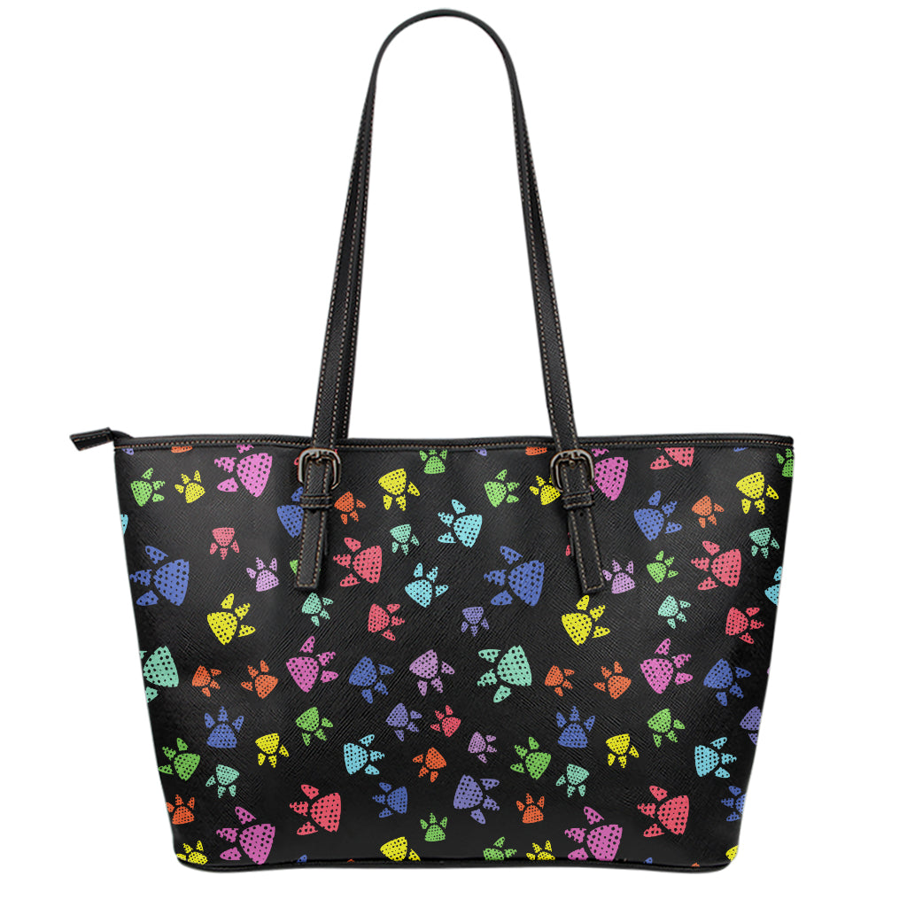 Cute Dino Footprint Pattern Print Leather Tote Bag