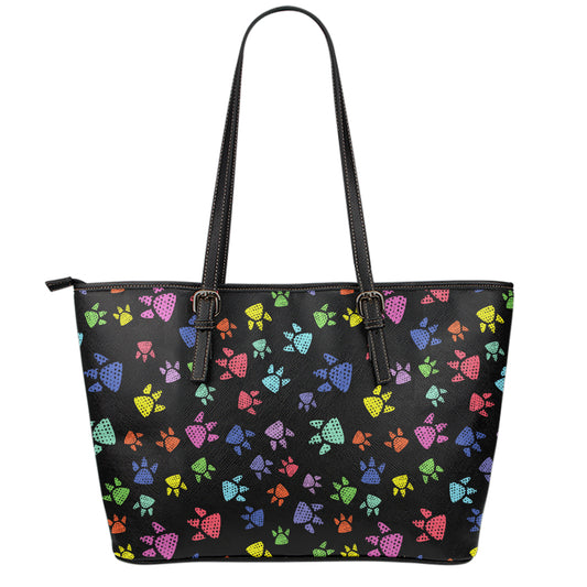 Cute Dino Footprint Pattern Print Leather Tote Bag