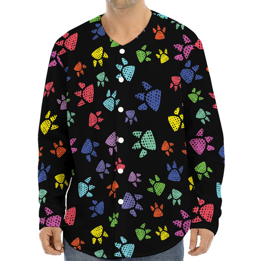 Cute Dino Footprint Pattern Print Long Sleeve Baseball Jersey