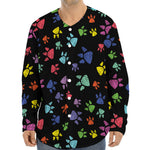 Cute Dino Footprint Pattern Print Long Sleeve Baseball Jersey