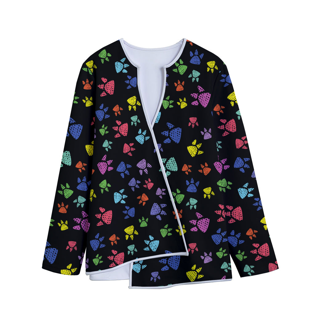 Cute Dino Footprint Pattern Print Long Sleeve Short Coat